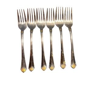 Towle Santa Barbara Salad Forks Set of 6 Stainless Steel Gold Accent 7 Inch